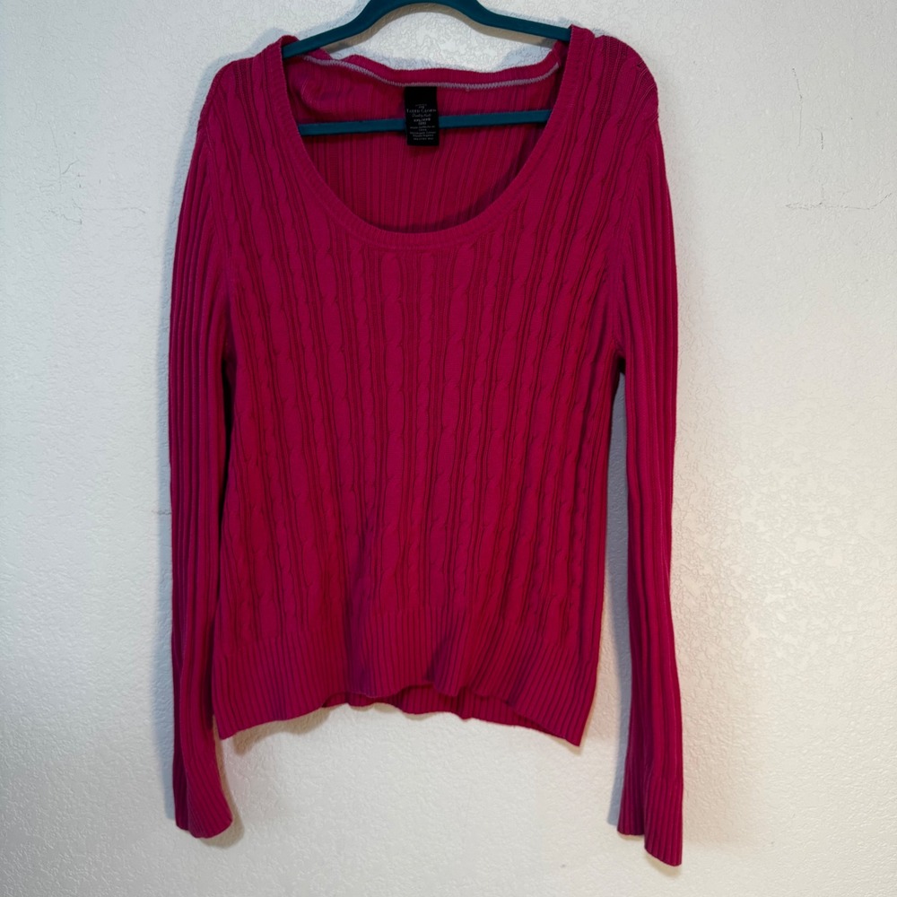 Faded Glory Womens XXL Pink Cable Knit Sweater Long Sleeve‎ Organic Cotton